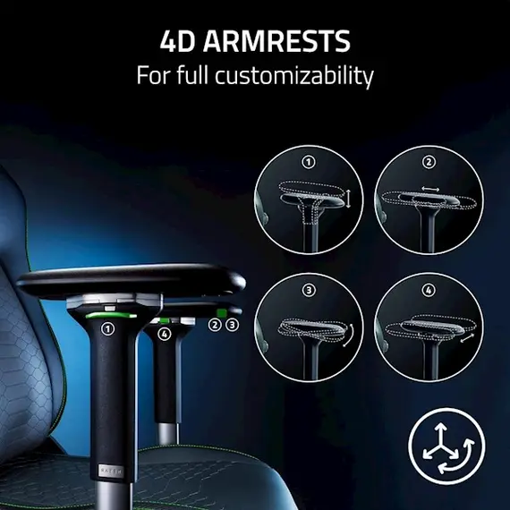 სათამაშო სავარძელი Razer chair Iskur V2 EPU Leather, 4D-Armrests, black-green , 6 image - Primestore.ge