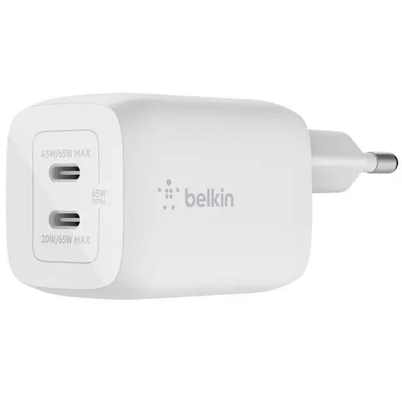 ადაპტერი Belkin Wall Charger 65W 2xUSB-C GAN PD PPS, white , 2 image - Primestore.ge