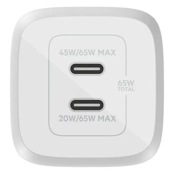 ადაპტერი Belkin Wall Charger 65W 2xUSB-C GAN PD PPS, white , 3 image - Primestore.ge