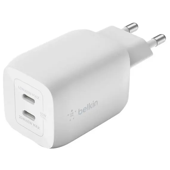 ადაპტერი Belkin Wall Charger 65W 2xUSB-C GAN PD PPS, white  - Primestore.ge