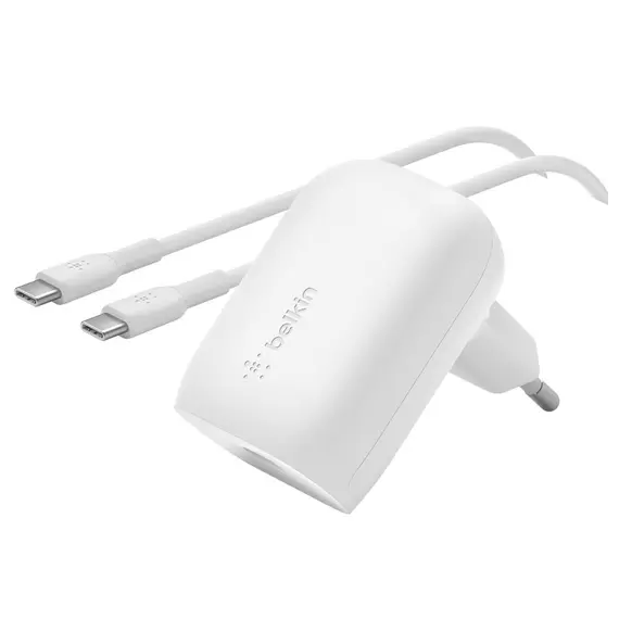 კაბელი და ადაპტერი Belkin Wall Charger 30W USB-C PD PPS, 1M PVC C-С, white  - Primestore.ge