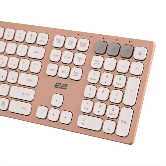 კლავიატურა 2E 2E-KS270WBPN Scissor, Wireless, USB, Bluetooth, Keyboard, Pink/White , 2 image - Primestore.ge