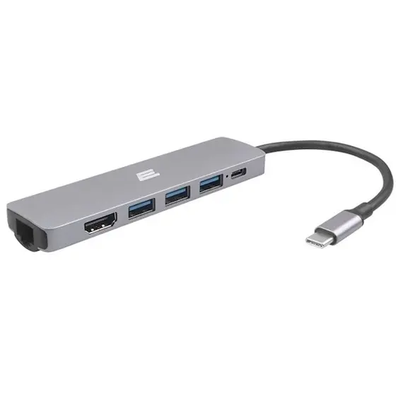 USB-C ჰაბი 2E 2EW-2684, HDMI, RJ-45, USB-A, USB-C, Hub, Gray - Primestore.ge