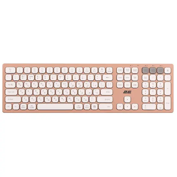 კლავიატურა 2E 2E-KS270WBPN Scissor, Wireless, USB, Bluetooth, Keyboard, Pink/White  - Primestore.ge