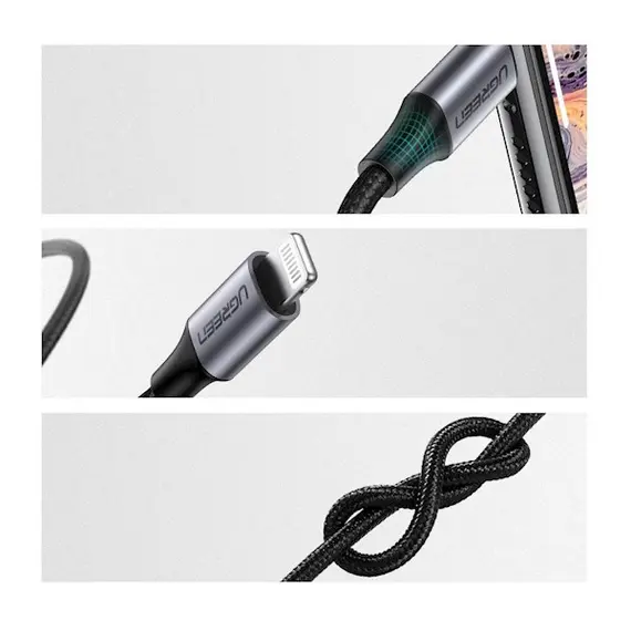 აუდიო ადაპტერი UGREEN US315 (70509), MFA Lightning To 3.5mm Aux Cable, 1M, Gray/Black , 4 image - Primestore.ge
