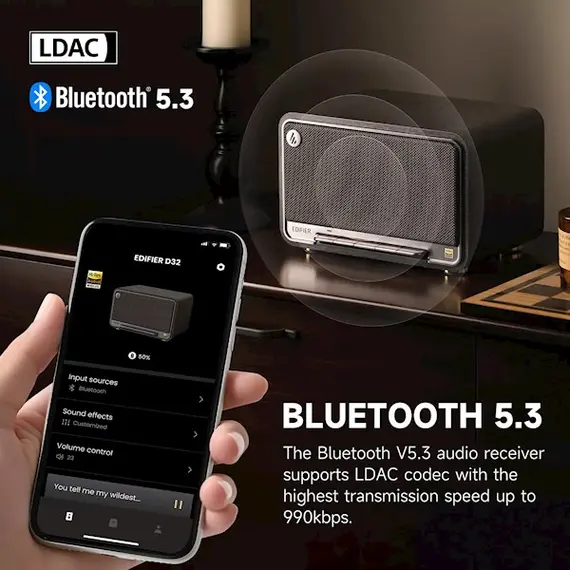 Speaker Edifier D32 Tabletop Wireless Speaker Black Walnut, 5 image