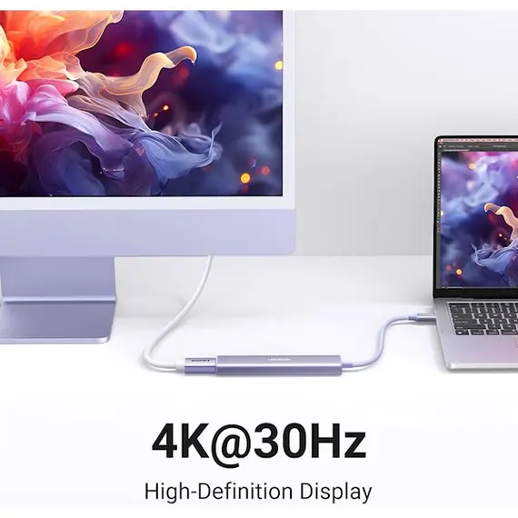 USB-C ჰაბი UGREEN CM478 (35582), USB, USB-C, HDMI, HUB, Purple , 3 image - Primestore.ge