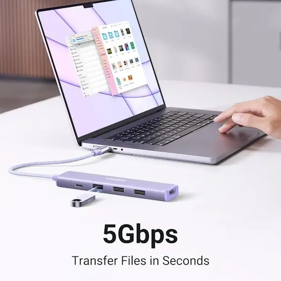 USB-C ჰაბი UGREEN CM478 (35582), USB, USB-C, HDMI, HUB, Purple , 4 image - Primestore.ge