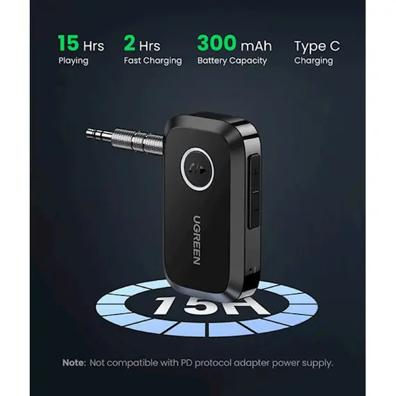 Bluetooth მიმღები UGREEN CM596 (90748), Bluetooth, AUX, Car Adapter, Black , 6 image - Primestore.ge