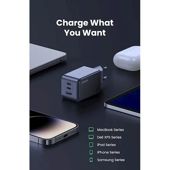 Mobile charger UGREEN X553 (35042) Nexode Air, 65W, USB, USB-C, Gray, 3 image