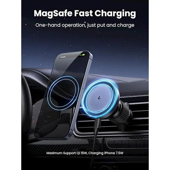 უსადენო დამტენი UGREEN W525 (35029), 15W, Magnetic Car Wireless Charger, Grey , 5 image - Primestore.ge