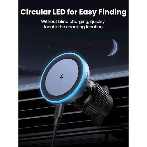 უსადენო დამტენი UGREEN W525 (35029), 15W, Magnetic Car Wireless Charger, Grey , 2 image - Primestore.ge