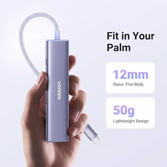 USB-C ჰაბი UGREEN CM478 (35582), USB, USB-C, HDMI, HUB, Purple , 5 image - Primestore.ge