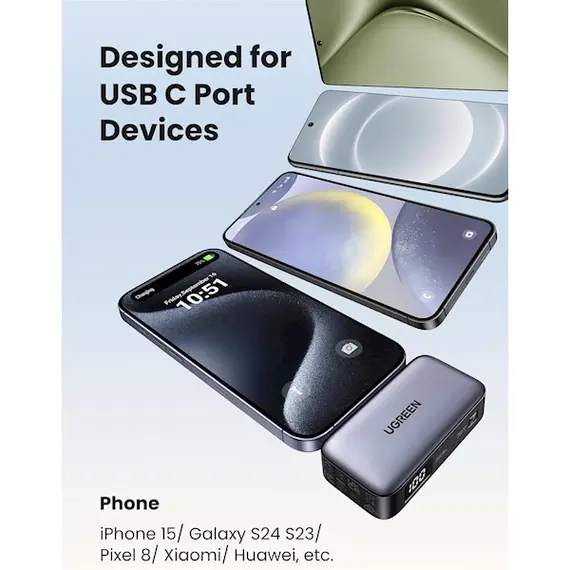 პორტატული დამტენი UGREEN PB503 (35338), 5000mAh, USB Type-C, Built-In USB-C Power Bank, Grey , 7 image - Primestore.ge