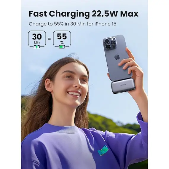 პორტატული დამტენი UGREEN PB503 (35338), 5000mAh, USB Type-C, Built-In USB-C Power Bank, Grey , 4 image - Primestore.ge