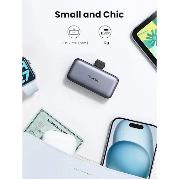 პორტატული დამტენი UGREEN PB503 (35338), 5000mAh, USB Type-C, Built-In USB-C Power Bank, Grey , 3 image - Primestore.ge