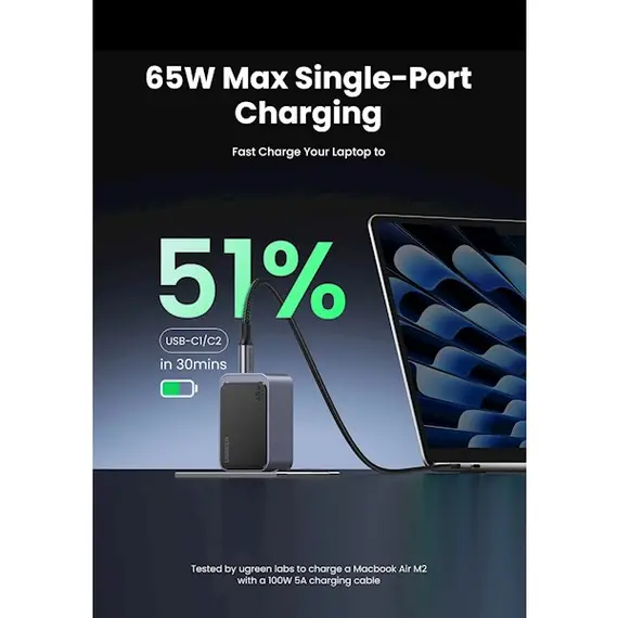 Mobile charger UGREEN X553 (35042) Nexode Air, 65W, USB, USB-C, Gray, 5 image