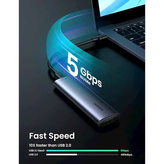 გარე მყარი დისკის ქეისი UGREEN 10903 M.2 SATA NGFF SSD Enclosure, Aluminum USB 3.1 Gen 2 to B-Key 6Gbps with External UASP Solid State Drive Enclosure , 3 image - Primestore.ge