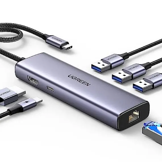 USB-C hub UGREEN CM512 (15598), Type-C, USB, HDMI, Lan, PD, Hub, Gray