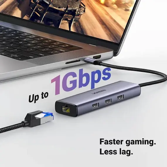 USB-C hub UGREEN CM512 (15598), Type-C, USB, HDMI, Lan, PD, Hub, Gray, 6 image