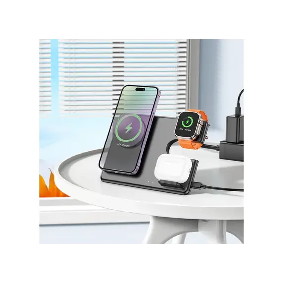პორტატული დამტენი Hoco CQ1 Geek folding 3-in-1 magnetic wireless fast charger(for iWatch) black , 4 image - Primestore.ge