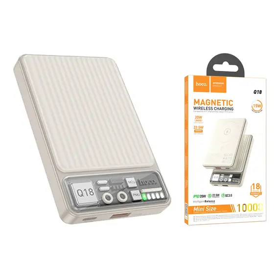 პორტატული დამტენი Hoco Q18 Tourer 22.5W fully compatible power bank with magnetic fast (10000mAh) milky white , 2 image - Primestore.ge