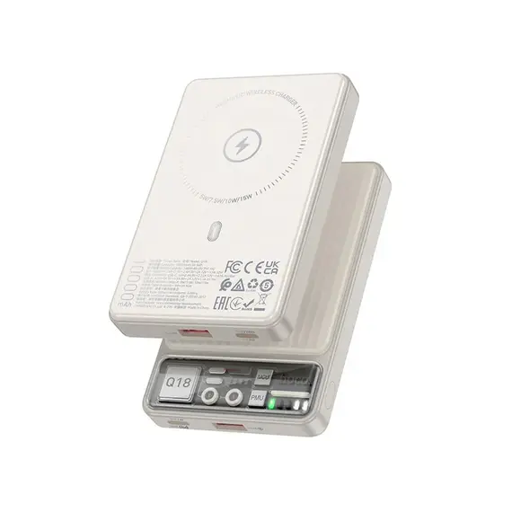 პორტატული დამტენი Hoco Q18 Tourer 22.5W fully compatible power bank with magnetic fast (10000mAh) milky white  - Primestore.ge