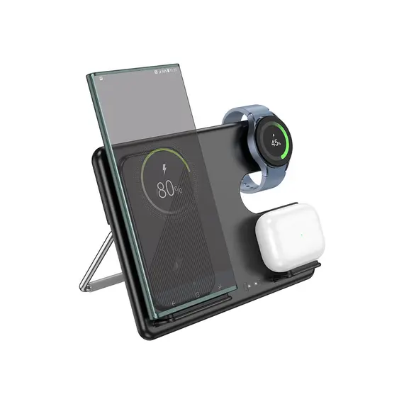 პორტატული დამტენი Hoco CQ2 Flash folding 3-in-1 wireless fast charger(SAM Watch) black , 2 image - Primestore.ge