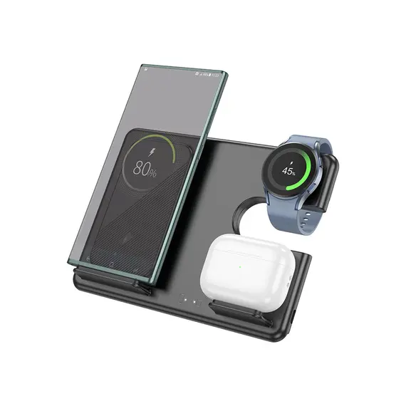 პორტატული დამტენი Hoco CQ2 Flash folding 3-in-1 wireless fast charger(SAM Watch) black  - Primestore.ge