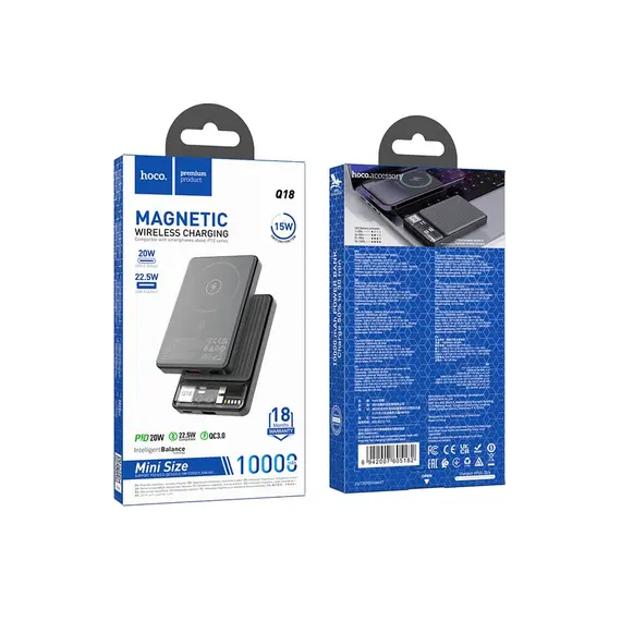 Portable charger Hoco Q18 Tourer 22.5W fully compatible power bank with magnetic fast (10000mAh) Black, 3 image