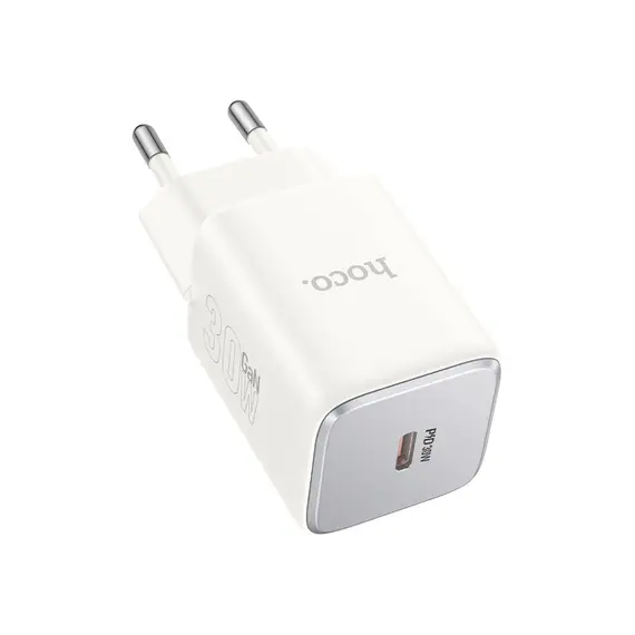 ადაპტერი Hoco N43 Vista single port PD30W charger moonlight white  - Primestore.ge