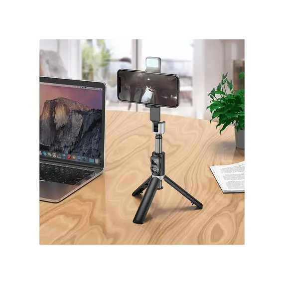 Mobile phone holder Hoco K16 aluminum alloy fill light live broadcast holder black, 3 image