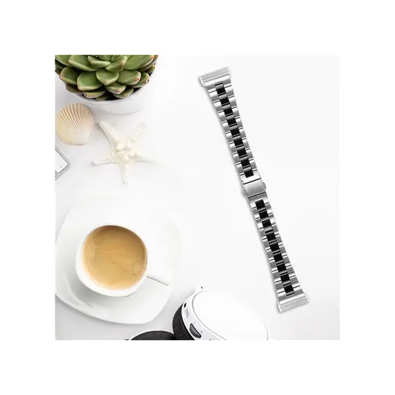 სმარტ საათის სამაჯური For Samsung Galaxy Watch Stainless Steel 3-Bead Watch Strap 20mm Replace Band - Silver+Black , 3 image - Primestore.ge