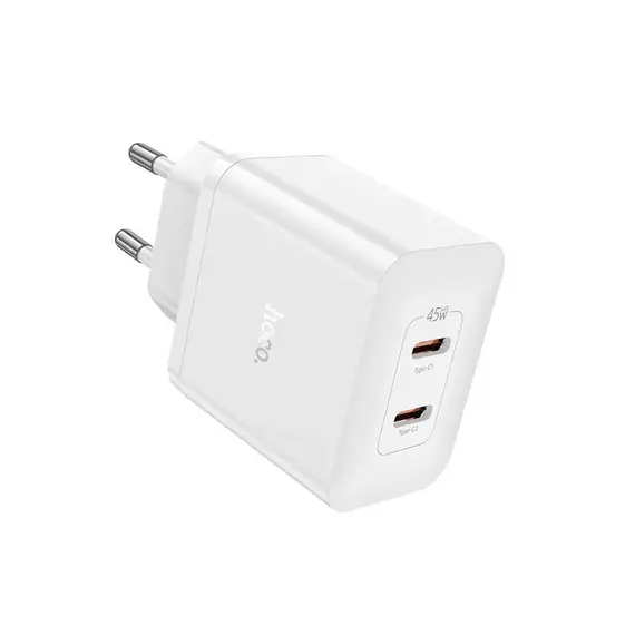 Adapter Hoco N35 Streamer dual-port PD45W (2C) charger white