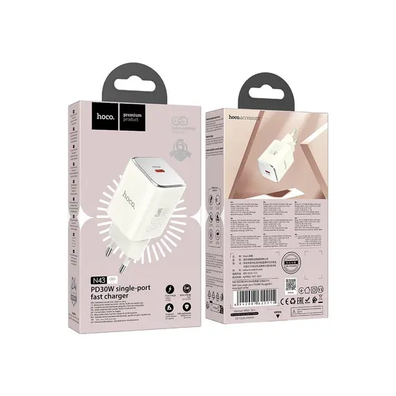 ადაპტერი Hoco N43 Vista single port PD30W charger moonlight white , 2 image - Primestore.ge