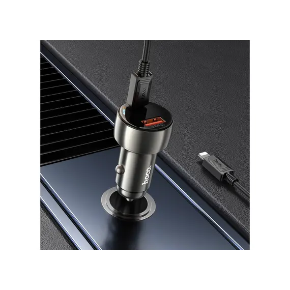 მანქანის დამტენი Hoco Z50 Leader 48W Dual-Port PD30W+QC3.0 Car Charger With Digital Display Metal Gray , 2 image - Primestore.ge