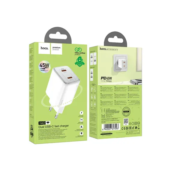 Adapter Hoco N42 Elogiado dual-port PD45W (2C) charger white, 4 image