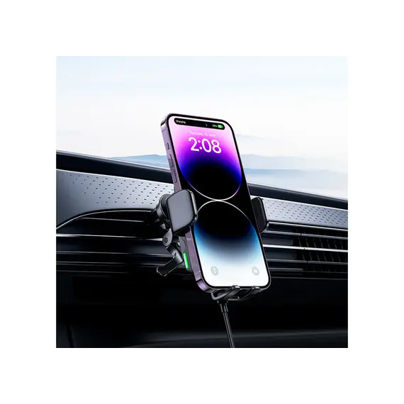 ავტომობილის უსადენო დამტენი Hoco HW10 Jenny Three-Axis linkage Wireless Fast Charging Car Holder (air outlet) Black , 5 image - Primestore.ge