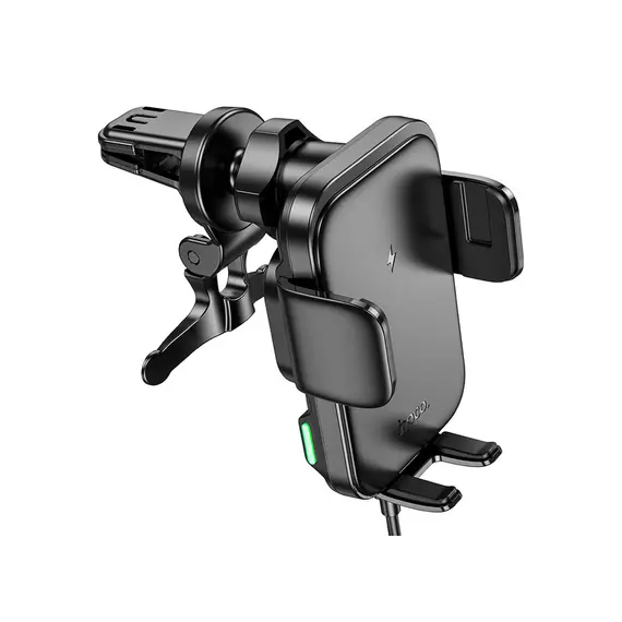 ავტომობილის უსადენო დამტენი Hoco HW10 Jenny Three-Axis linkage Wireless Fast Charging Car Holder (air outlet) Black , 2 image - Primestore.ge