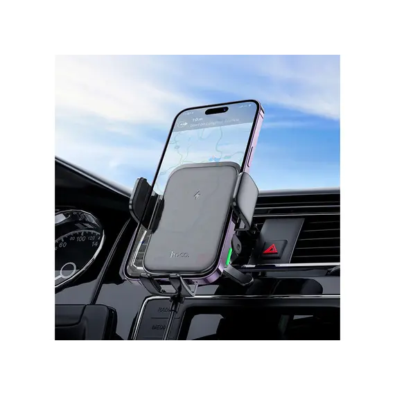 ავტომობილის უსადენო დამტენი Hoco HW10 Jenny Three-Axis linkage Wireless Fast Charging Car Holder (air outlet) Black , 4 image - Primestore.ge