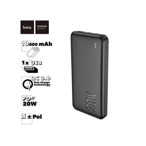 პორტატული დამტენი Hoco J87 Tacker PD20W+QC3.0 Power Bank (10000mAh) Black - Primestore.ge