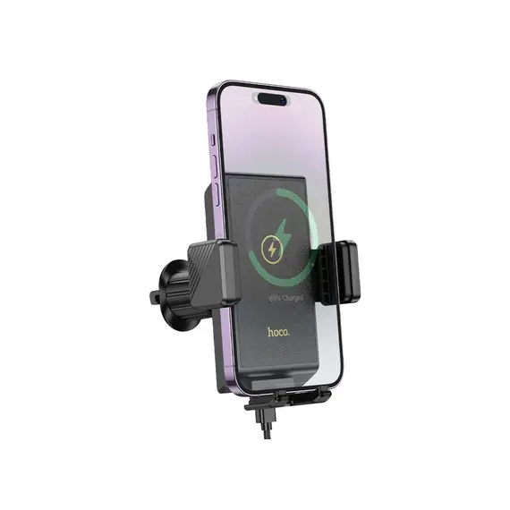 ავტომობილის დამტენი Hoco HW21 Precious Wireless Fast Charging Car Holder (air outlet) Black , 3 image - Primestore.ge