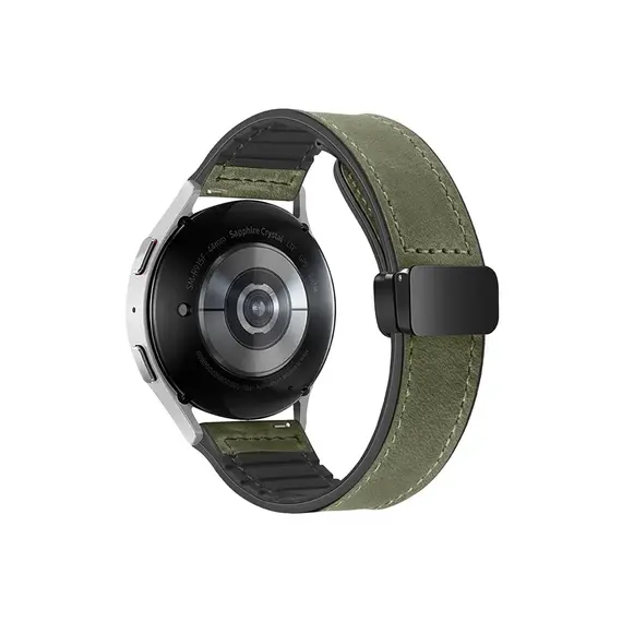 სმარტ საათის სამაჯური For Samsung Gear Sport / Huawei Watch GT 3 42mm Magnetic Genuine Cow Leather Watch Band, 20mm - Army Green  - Primestore.ge