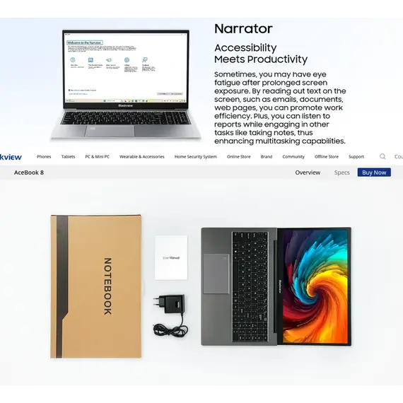 ნოუთბუქი Blackview AceBook 8 15.6" FHD Intel core N97 16GB 512GB SSD Intel UHD Graphics Gunmetal Grey WIN11 HOME , 2 image - Primestore.ge
