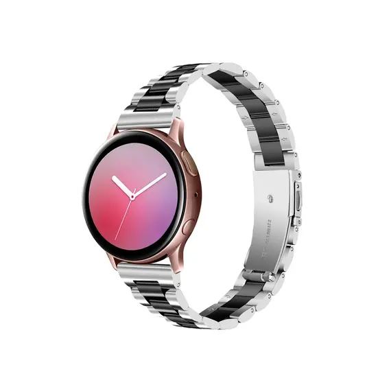 სმარტ საათის სამაჯური For Samsung Galaxy Watch Stainless Steel 3-Bead Watch Strap 20mm Replace Band - Silver+Black , 2 image - Primestore.ge