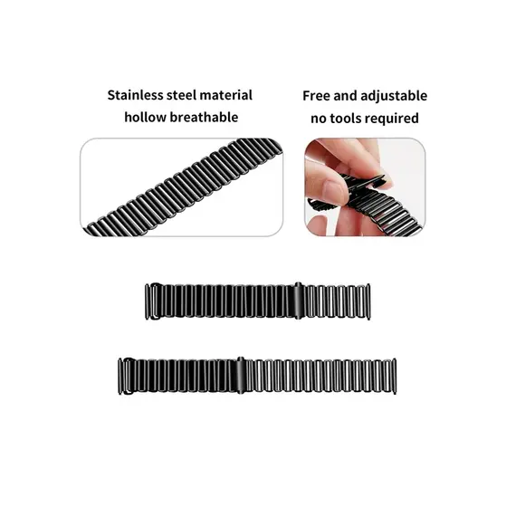 სმარტ საათის სამაჯური Stainless Steel Wrist Band 20mm Adjustable Hollow Watch Strap - Black , 3 image - Primestore.ge