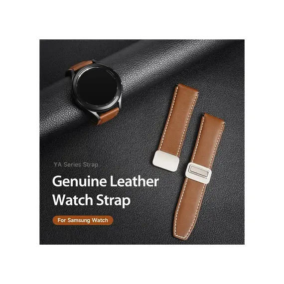 სმარტ საათის სამაჯური DUX DUCIS YA Series 43mm Genuine Cow Leather Strap 20mm Watch Band - Brown , 3 image - Primestore.ge