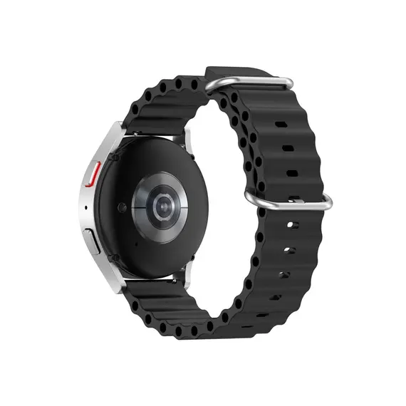სმარტ საათის სამაჯური For Samsung Galaxy Watch3 41mm / Gear Sport Universal 20mm Wave Design Silicone Replacement Strap Solid Color Wrist Band - Black , 3 image - Primestore.ge