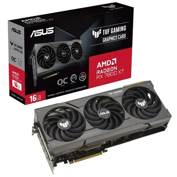 Video card Asus TUF 90YV0JJ0-M0NA00 OC, RX7800 XT, 16GB, 192bit, HDMI, DP, Black