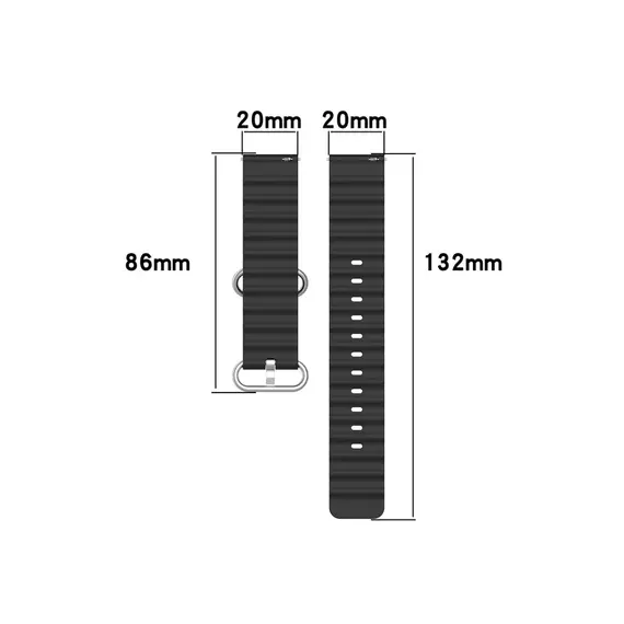 სმარტ საათის სამაჯური For Samsung Galaxy Watch3 41mm / Gear Sport Universal 20mm Wave Design Silicone Replacement Strap Solid Color Wrist Band - Black , 4 image - Primestore.ge